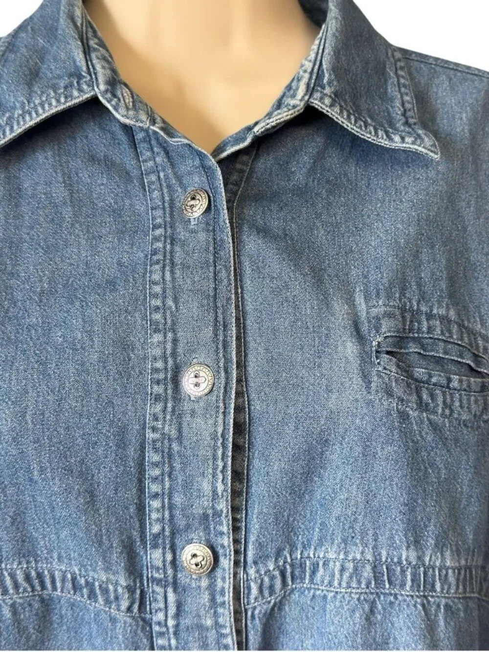 Vintage Cherokee Womens M Denim Button-Up Shirt Long Sleeve Tunic  Blue - Picture 5 of 16